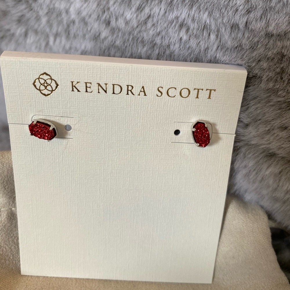 Kendra Scott Bright Red Drusy Stud Emilie Earrings